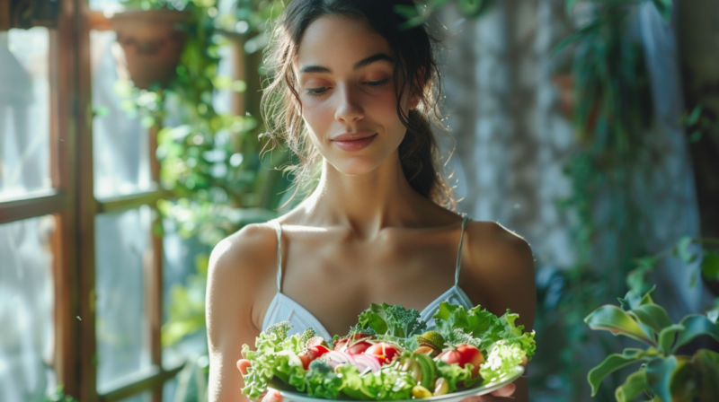 A Woman Holding a Plate Filled with An Assortment of Colorful Organic Foods