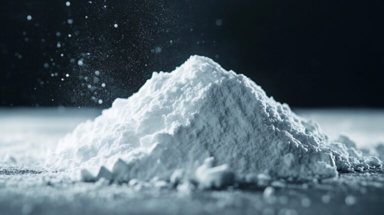 Titanium dioxide, with fine particles suspended in the air, creating a dynamic visual effect against a dark background